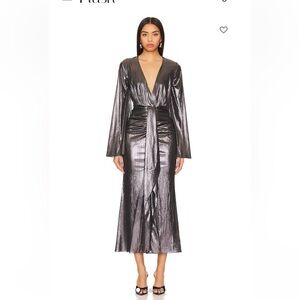 NWT Caroline Constas Dorian Dress Metallic Gun Metal Dress size L